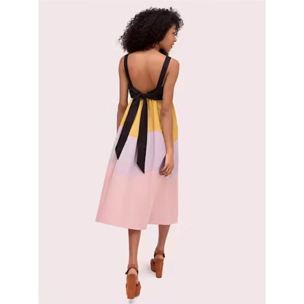 Kate Spade Midi Dress Women M Multi Colorblock Sleeveless Tie Back
